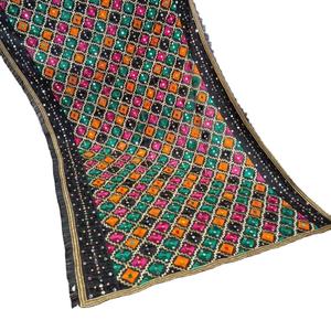 Châle indien de luxe Banjara pour femmes, en soie antique faite à la main, avec broderie Gotta et miroirs, long foulard pour adultes - AM IMPEX - Product Image 5