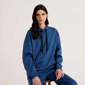 Sudadera con Capucha Azul Unisex, Talla Grande, Manga Larga, Color Sólido, Estilo Casual de Punto de Algodón para Otoño - Product Image 4
