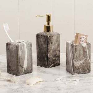 Private Labelling Luxury Decorative Marble Bathroom <b>Set</b> With <b>Soap</b> Dispenser Toothbrush Holder And Tray - Product Image 4