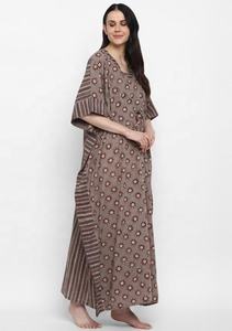 Kaftan en coton beige imprimé à la main avec motif d'étoile, parfait pour l'été - Product Image 3