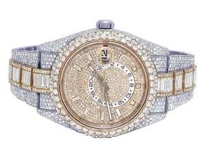 BOJ R.O.L.E.X.048 Montre pour homme en acier plaqué or rose, entièrement sertie de moissanite, de luxe, à quartz analogique, 41 mm, 3 ATM, résistante à l'eau, style HipHop - Product Image 2