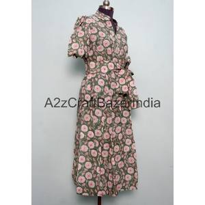 ชุดเดรสทรงเอลายดอกไม้ผ้าฝ้าย 100% เป็นมิตรกับสิ่งแวดล้อมสำหรับผู้หญิง แบรนด์ Kangura คอวี แขนสั้น ตกแต่งกระดุม เหมาะสำหรับใส่ทำงานหรือใส่ลำลอง - Product Image 4