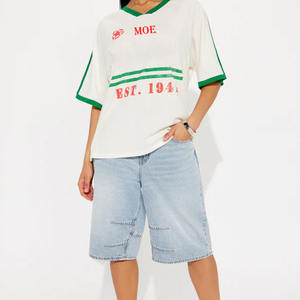 Camiseta deportiva estilo vintage para mujer, cuello en V, manga corta, logotipo personalizado, camiseta de fútbol americano, ropa urbana, venta al por mayor - Product Image 3