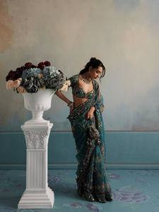 Embroidered Sequin Saree Printed <b>Net</b> <b>Fabric</b> Traditional Indian Floor-Length Quick Dry Dress Material for Women Festival Wedding - Product Image 2