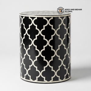 Luxury Black Bone Inlay End Table – Traditional Floral Pattern Round Black Bone Inlay Side Table - Product Image 1
