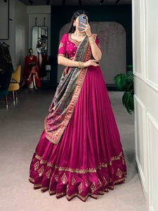 Indian Ethnic Traditional Designer Vichitra Silk <b>Lehenga</b> Choli with Sequins Embroidery Work for Wedding Outfit for <b>Women</b> Wear - Product Image 4