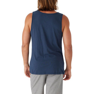 Men's <b>Navy</b> Blue Striped Breathable 100% Polyester Embroidery Gym Casual Knitted O-Neck Tank <b>Top</b> Sleeveless - Product Image 3