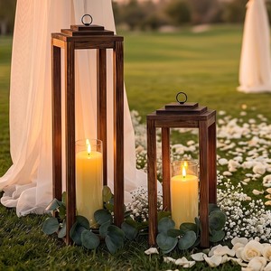 Pine Wood Hurricane Tiered Square <b>Candle</b> Lantern Holder Handmade Rustic Farmhouse Wedding Home Decor Wholesale Moradabad - Product Image 1