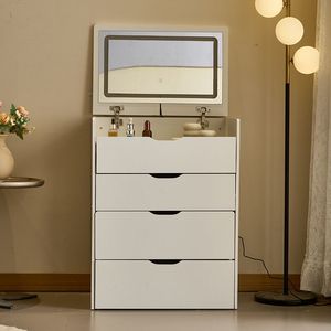 3-in-1 Small Vanity Desk Set Visible Glass Tabletop 3 Drawers for Apartment Features LED Mirror Lights Storage Bench 3 Colors - Product Image 3