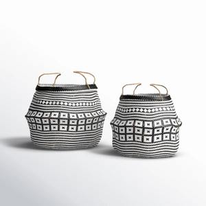 Juego de 2 Cestas de Mimbre con Patrón Blanco y Negro, Cesta de Almacenamiento Hecha a Mano, Venta al por Mayor, Ecológica, Hecha en Vietnam - Product Image 1
