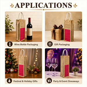 Sac fourre-tout en jute imprimé sur mesure pour bouteille de vin avec poignée en corde de coton, emballage cadeau réutilisable et écologique pour la promotion - Product Image 5