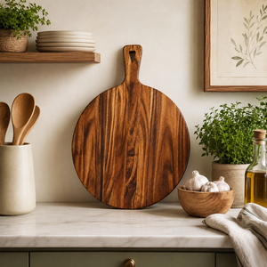 Planche ronde en bois d'acacia massif personnalisée avec poignée, épaisseur 1,5 cm, planche décorative en bois naturel pour la maison et la cuisine, OEM ODM - Product Image 3
