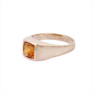 14K Solid Gold Natural <b>Citrine</b> Signet <b>Ring</b>-Resizable Hip Hop Wedding Band Set - Product Image 3