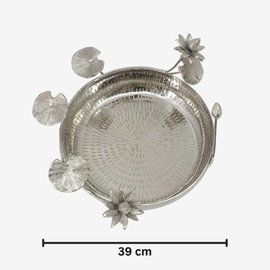 Bol Urli en aluminium martelé Hind Craft Living, feuilles de lotus, libellule, fleur flottante, fait main, étanche, écologique - Product Image 5
