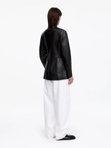 Blouson en cuir PU noir pour homme, col rabattable, fermeture éclair, coupe ajustée décontractée, longueur standard, couleur unie, vêtement d'hiver 2026, devant - Product Image 6