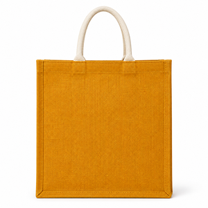 Jute Shopping Bag <b>Small</b> <b>Steps</b> Big Change Print Cotton Rope Handle 40x35x15cm Mustard Yellow Reusable Tote Bag - Product Image 3