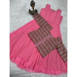 Koti ชุดราตรีปักลาย Georgette สีชมพู, ชุดแต่งงานอินเดียปากีสถานแบบดั้งเดิมทำจากผ้าไหมสำหรับงานเลี้ยง - Product Image 3