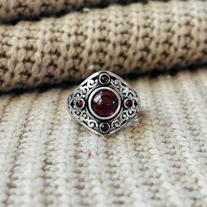 Latest <b>Statement</b> Design <b>Ring</b> Boho Multi Garnet Brass <b>Ring</b> Oxidized Silver Plated Filigree Texture Wholesale <b>Ring</b> For Women - Product Image 1