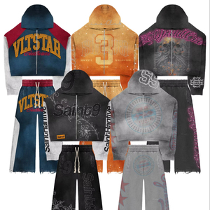 Conjunto de Sudadera Corta con Cremallera Multicolor y Jeans Holgados |   Conjunto de Ropa Urbana con Estampado Gráfico de Gran Tamaño, Marca Privada OEM - Product Image 1