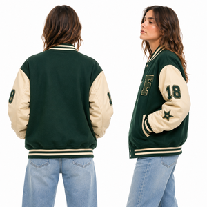 Chaquetas Varsity Unisex de Invierno, Impermeables y Resistentes al Viento, con Mangas de Cuero, Diseño de Parches, MOQ Bajo - Product Image 3