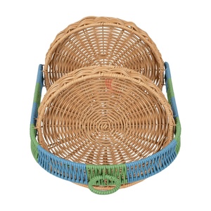Viettimecraft Bandeja de Almacenamiento de Ratán de 2 Niveles, Redonda, Estilo Bohemio, Pintada en Azul y Verde, Organizador de Cocina de Doble Nivel - Product Image 2