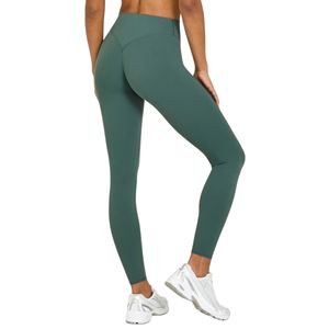 Leggings de yoga pour femmes, taille mi-haute, couleur unie, dos en V, sans couture avant, effet push-up fessier, pour le contrôle du ventre, collants d'entraînement - Product Image 3