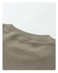 T-shirt thermique en coton gaufré confortable, essentiel urbain, en maille gaufrée - Product Image 6