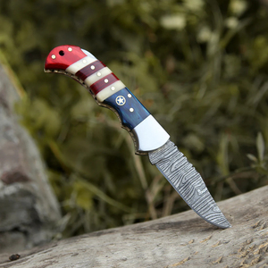 Couteau pliant en acier Damas pour la chasse et le camping, couteau pliant Damas fait main avec manche en Micarta - Product Image 5