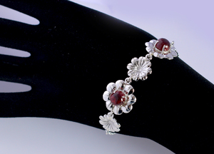 100% Pure Solid 925 Sterling Silver <b>Bracelet</b> With Garnet Gemstone Diamond Flower Design <b>Bangle</b> Fine Jewelry For Women's Gifting - Product Image 4