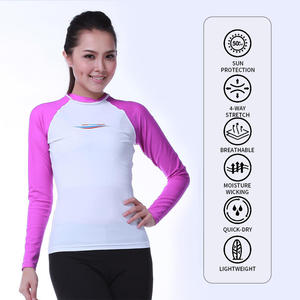 เสื้อแรชการ์ดกีฬาสำหรับผู้หญิง ป้องกันรังสียูวี UPF50+ ผ้าแห้งเร็ว ระบายอากาศได้ดี แขนสั้น มีตัวเลือกโลโก้ด้านหน้า - Product Image 2