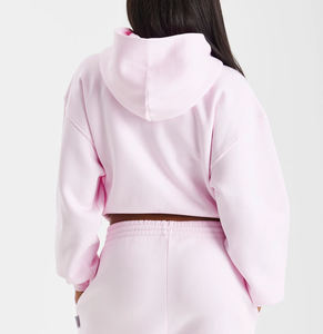 Sudadera con Capucha Corta Rosa para Mujer Tallas Grandes, Sudadera de Forro Polar Oversize con Bolsillos, Color Liso, Estilo de Manga Regular para Otoño - Product Image 5