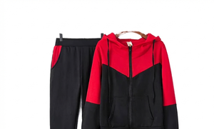 Unisex <b>Red</b> Black Printed Color Blocking Hooded Tracksuit Full Sleeve Zipper Sweatshirt Side Pockets Casual Autumn Wear 100% - Product Image 3