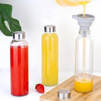 Botella de Vidrio Transparente Resistente al Calor y a Fugas con Logotipo Personalizado, Tapa de Bambú y Tapa de Acero Inoxidable, Vaso Portátil para Beber