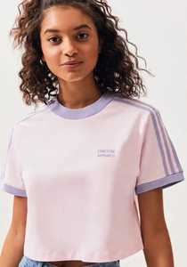 เสื้อยืดครอปสีชมพูสไตล์สปอร์ตสำหรับผู้หญิงสำหรับฤดูร้อน พร้อมแถบสีลาเวนเดอร์ คอกลม - Product Image 4