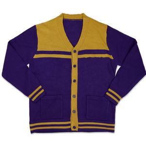 Cardigan en tricot pour homme, violet doré, col en V, manches longues, fermeture boutonnée, style automne, pull uni - Product Image 1