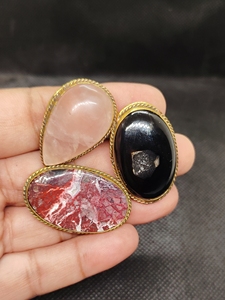 New Arrival Rose Quartz Copper Grooved Cabochon Amazing Healing Loose Gemstone for Wedding Jewelry Making Antique Copper Plated - Product Image 2