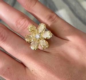 Anillo de Moissanita con Gema Amarilla en Forma de Pera, Diseño Floral Único, Plata 925 Original, Regalo de Propuesta de Diseño Exclusivo para Enamorados - Product Image 4