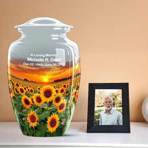 Sunflower Cremation Urn Metal <b>Ashes</b> Cremation Vessel Adult Memorial Burial Urn Custom Color American Style Aluminium Urn - Product Image 2