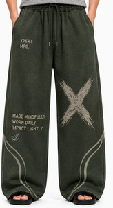 XPERT MFG. Pantalon de survêtement décontracté en molleton bouclette délavé à l'acide, coupe ample, écoresponsable, mélange coton-polyester, taille mi-haute, effet peint - Product Image 4