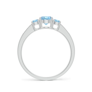 Anillo de Oro de 14K con Tres Gemas de Aguamarina Natural de Corte Brillante Redondo y Banda de Diamantes Decorativa, Anillo Trilogía de Boda Más Vendido - Product Image 2
