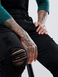 Overoles de Mezclilla Negros para Hombre, Corte Ajustado, Desgastados, Cintura Alta, Estilo Casual para Trabajo, Primavera - Product Image 4