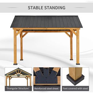 11 'X 13' struttura in legno Hardtop Gazebo permanente in metallo tetto nero a baldacchino gancio da soffitto per giardino Patio cortile naturale/nero - Product Image 6