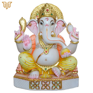 Pure Marble Ganesh <b>Statue</b> with <b>Gold</b> Crown | Handcrafted Lord Ganesha Idol | Premium Marble Ganpati Murti for Home Temple, Pooja - Product Image 2