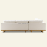 Canapé d'angle FERLY de luxe moderne en forme de L, structure en chêne massif, tissu en lin, garnissage en plumes de duvet, mobilier de salon