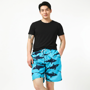 Short de bain décontracté pour homme en toile à imprimé requin bleu, séchage rapide, avec cordon de serrage, taille mi-haute et poches, style urbain - Product Image 6