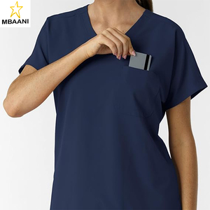 ชุดสครับแบบเสื้อคลุมไหล่ตกสำหรับผู้หญิง ผ้าป๊อปลินโพลีเอสเตอร์ 100% ฟังก์ชั่นกระเป๋าหลายช่อง สครับที่เชื่อถือได้สำหรับผู้หญิง - Product Image 3