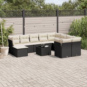 Conjunto de Sofá de Jardín de Ratán PE Negro con Acero con Recubrimiento en Polvo y Vidrio Templado, Muebles de Exterior Duraderos - Product Image 1