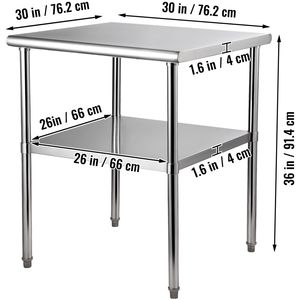 Banco da Lavoro Professionale in Acciaio Inox 30 X 30 X 36 Pollici, Capacità di Carico 800 Libbre, con Ripiano Inferiore Regolabile - Product Image 4