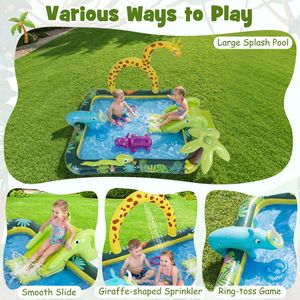 Centro Giochi Acquatico Gonfiabile a Tema Giungla con Scivolo a Giraffa e Piscina con Spruzzatori - Product Image 5