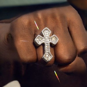 Cross <b>Cocktail</b> <b>Ring</b> With Baguette Cut Diamond Pave Setting 925 Silver Unisex Religious Jewelry - Product Image 2